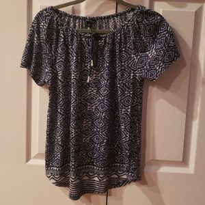 Lucky Brand xs s/s navy blue printed top